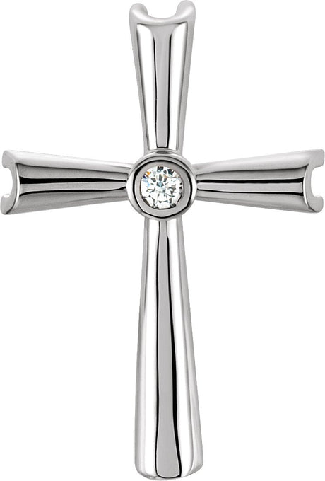 14K Gold Round Natural Diamond Solitaire Cross Pendant – 0.04 CTW - White Gold