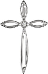 14K Gold Round Natural Diamond Solitaire Cross Pendant – 0.01 CTW - White Gold