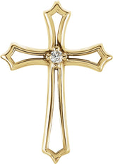 14K Gold Round Natural Diamond Solitaire Cross Pendant – up to 0.015 CTW - Yellow Gold