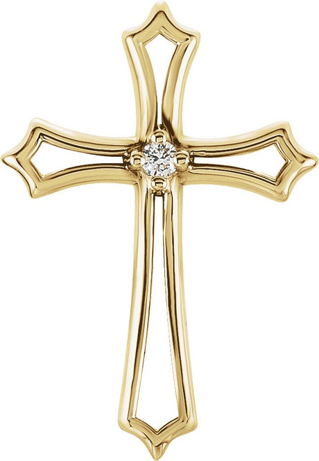 14K Gold Round Natural Diamond Solitaire Cross Pendant – up to 0.015 CTW - Yellow Gold