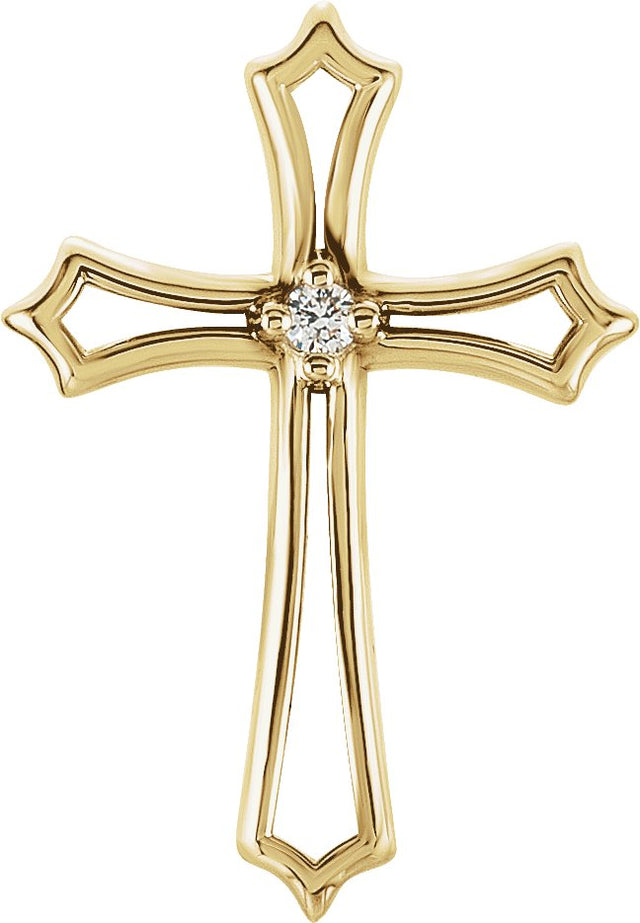 14K Gold Round Natural Diamond Solitaire Cross Pendant – up to 0.015 CTW - Yellow Gold