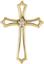 14K Gold Round Natural Diamond Solitaire Cross Pendant – up to 0.015 CTW - Yellow Gold