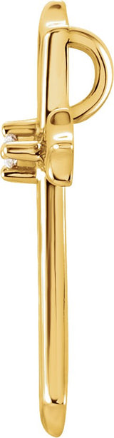 14K Gold Round Natural Diamond Solitaire Cross Pendant – up to 0.015 CTW - Yellow Gold - view 2