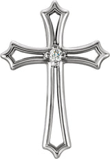 14K Gold Round Natural Diamond Solitaire Cross Pendant – up to 0.015 CTW - White Gold