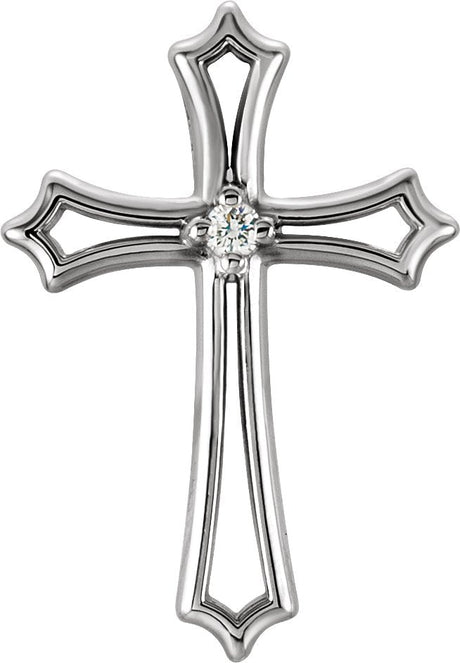 14K Gold Round Natural Diamond Solitaire Cross Pendant – up to 0.015 CTW - White Gold