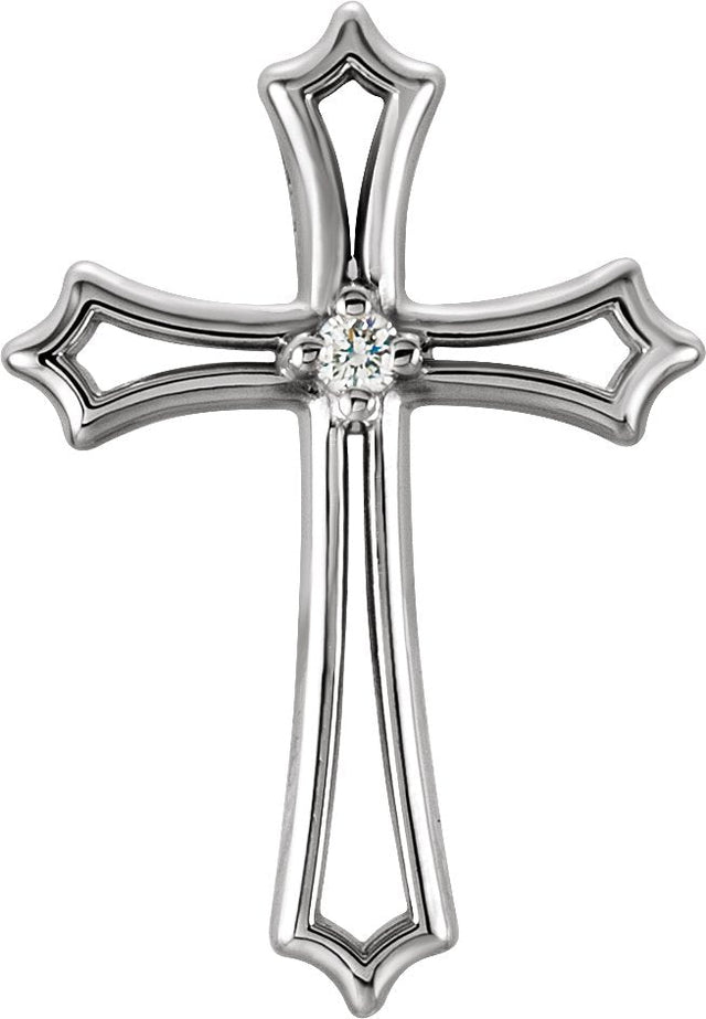 14K Gold Round Natural Diamond Solitaire Cross Pendant – up to 0.015 CTW - White Gold