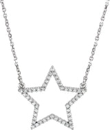 14K Gold Round Natural Diamond Accented Star Necklace - White Gold