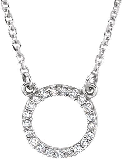 14K Gold Round Natural Diamond Circle Necklace - White Gold