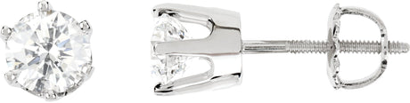 14K Gold Natural Diamond Round 6-Prong Stud Earrings – 3-6.1mm Stones - White Gold