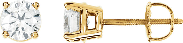 14K Gold Natural Diamond Round 4-Prong Stud Earrings – 2.8-6.3mm Stones - Yellow Gold