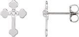 14K Gold Round Natural Diamond Cross Earrings - White Gold