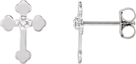 14K Gold Round Natural Diamond Cross Earrings - White Gold