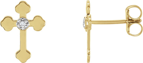 14K Gold Round Natural Diamond Cross Earrings - Two-Tone