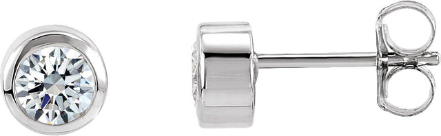 14K Gold Natural Diamond Round Bezel-Set Birthstone Stud Earrings - White Gold