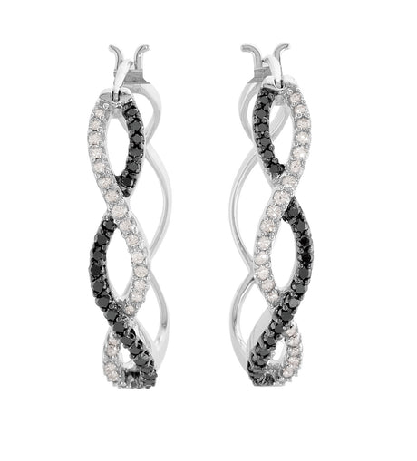 14K Gold Round Natural Diamond Criss-Cross Hoop Earrings II - view 2