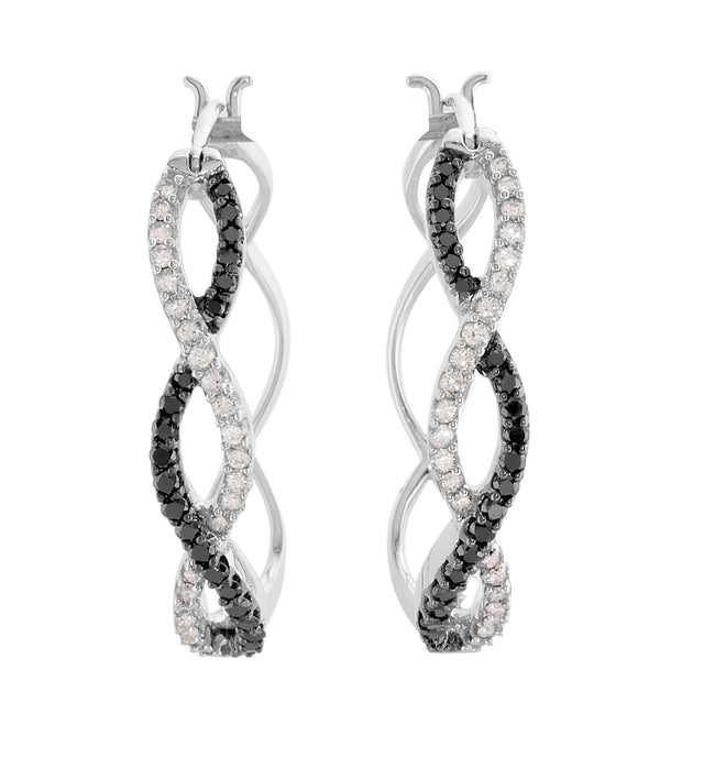 14K Gold Round Natural Diamond Criss-Cross Hoop Earrings II - view 2