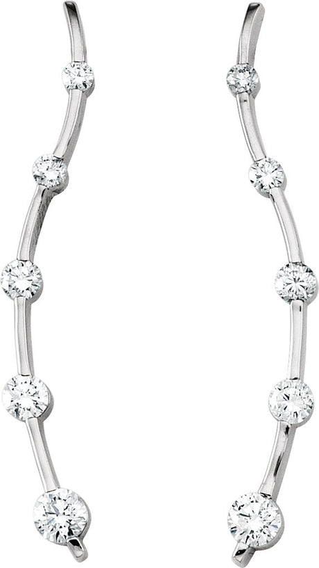 18K Gold Round Natural Diamond Accented Journey Earrings - White Gold