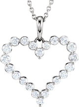 14K Gold Round Natural Diamond Accented Heart Necklace - White Gold