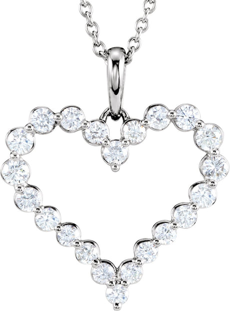 14K Gold Round Natural Diamond Accented Heart Necklace - White Gold