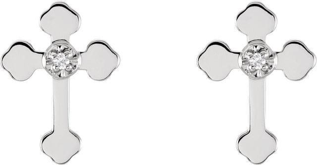 14K Gold Round Natural Diamond Cross Earrings - White Gold - view 2
