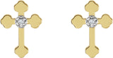 14K Gold Round Natural Diamond Cross Earrings - Two-Tone - view 2