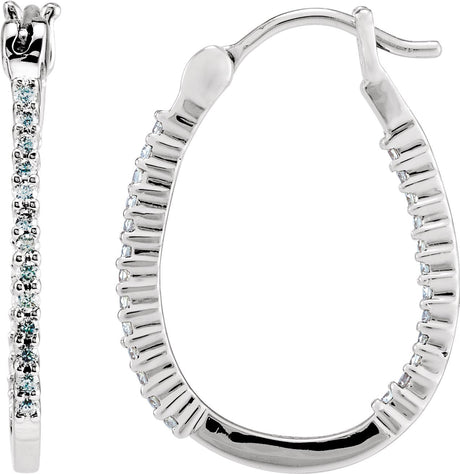 Platinum Round Natural Diamond Inside-Outside U-Hoop Earrings
