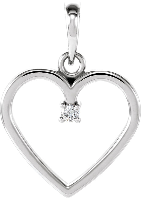 14K Gold Round Natural Diamond Heart Pendant – up to 0.025 CTW - White Gold