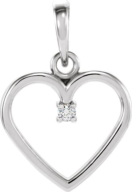 14K Gold Round Natural Diamond Heart Pendant – up to 0.025 CTW - White Gold