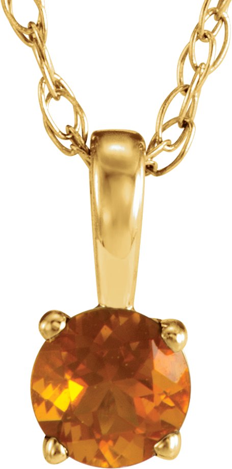14K Gold Round Natural Citrine Youth Birthstone Necklace or Pendant - Yellow Gold