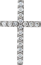 14K Gold Round Natural Diamond Petite Cross Necklace or Pendant – up to 1/2 CTW - White Gold