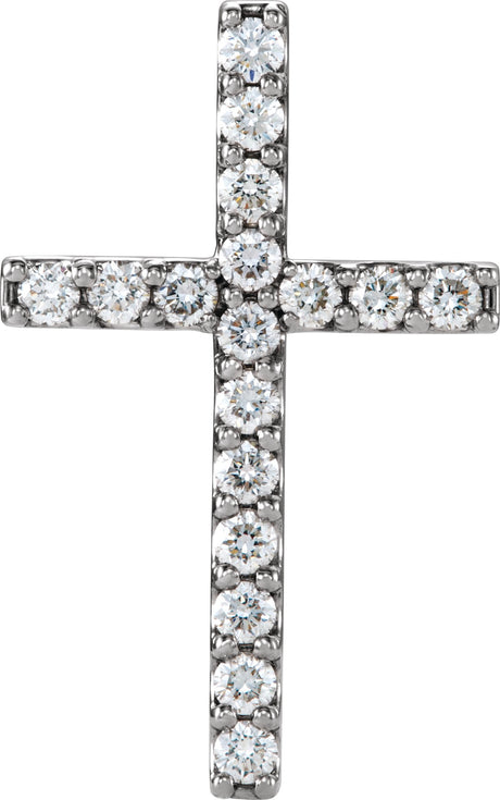 14K Gold Round Natural Diamond Petite Cross Necklace or Pendant – up to 1/2 CTW - White Gold