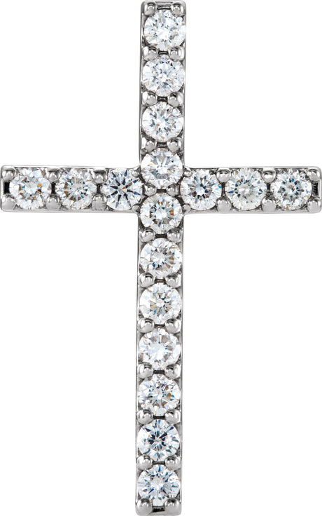 Platinum Round Natural Diamond Petite Cross Necklace or Pendant – up to 1/2 CTW