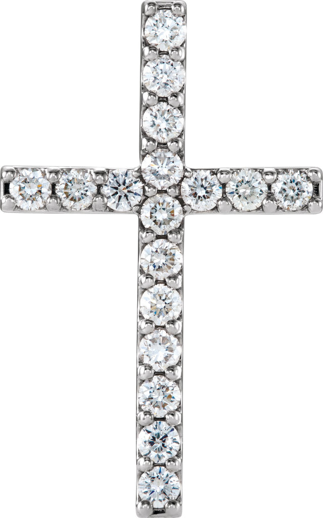 14K Gold Round Natural Diamond Petite Cross Necklace or Pendant – up to 1/2 CTW - White Gold
