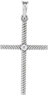Platinum Round Natural Diamond Rope Cross Pendant