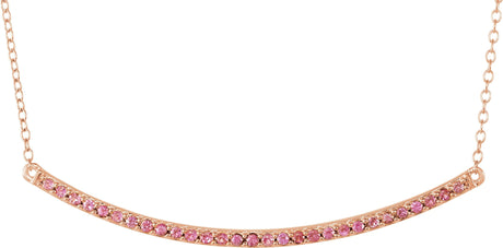14K Gold Round Natural Pink Sapphire Bar Necklace - Rose Gold