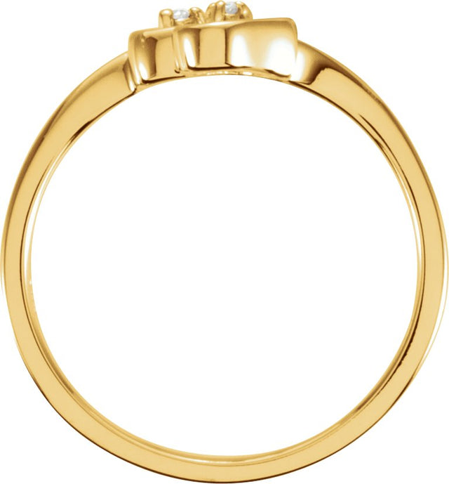 14K Gold Round Natural Diamond Double Heart Accented Ring - Yellow Gold - view 2