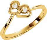 14K Gold Round Natural Diamond Double Heart Accented Ring - Yellow Gold