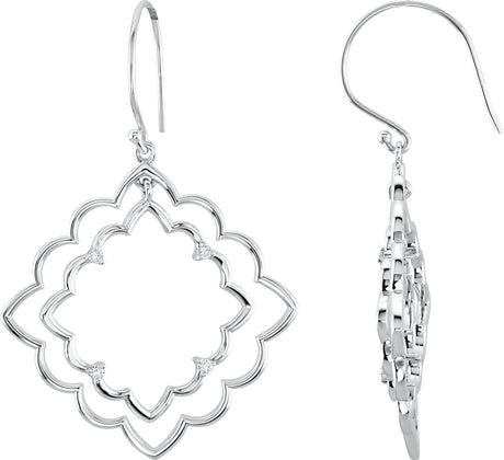 14K Gold Round Natural Diamond Accented Dangle Earrings – 1.5mm Stones