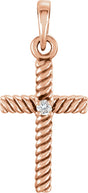 14K Gold Round Natural Diamond Rope Cross Pendant - Rose Gold