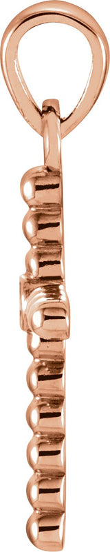 14K Gold Beaded Cross Pendant - Rose Gold - view 2