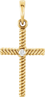 14K Gold Round Natural Diamond Rope Cross Pendant - Yellow Gold