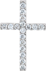 14K Gold Round Natural Diamond Petite Cross Necklace or Pendant – up to 1/2 CTW - White Gold