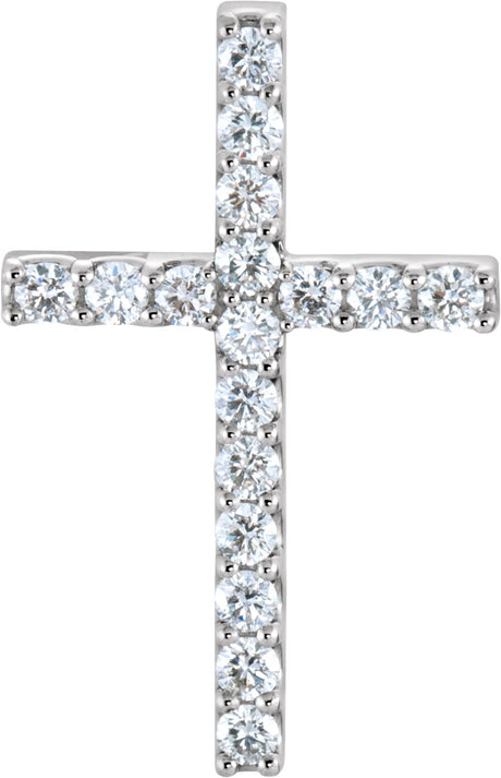 14K Gold Round Natural Diamond Petite Cross Necklace or Pendant – up to 1/2 CTW - White Gold