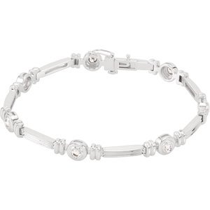 14K Gold Round Lab-Grown Diamond Bezel-Set Line Bracelet - White Gold