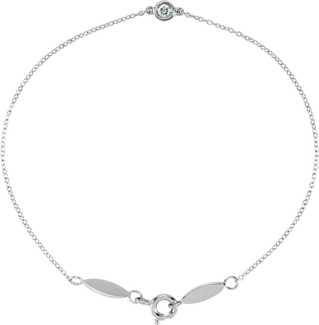 14K Gold Round Natural Diamond Bezel-Set Link Bracelet - White Gold