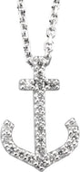 14K Gold Round Natural Diamond Petite Anchor Necklace or Pendant - White Gold