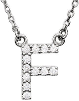 14K Gold Round Natural Diamond Initial Necklace – up to 0.08 CTW - White Gold