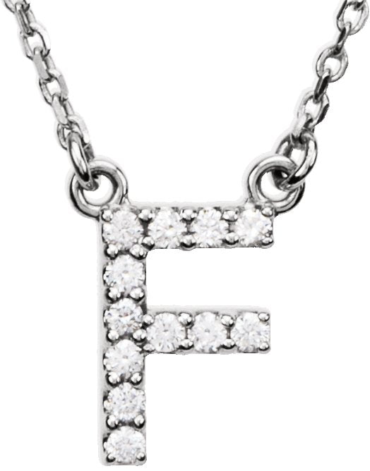 14K Gold Round Natural Diamond Initial Necklace – up to 0.08 CTW - White Gold