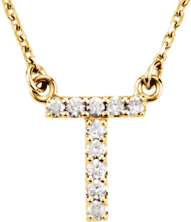 14K Gold Round Natural Diamond Initial Necklace – up to 0.08 CTW - Yellow Gold
