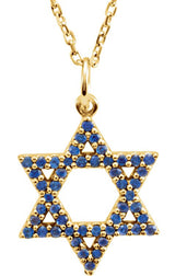 14K Gold Round Natural Blue Sapphire Accented Star of David Necklace or Pendant - Yellow Gold